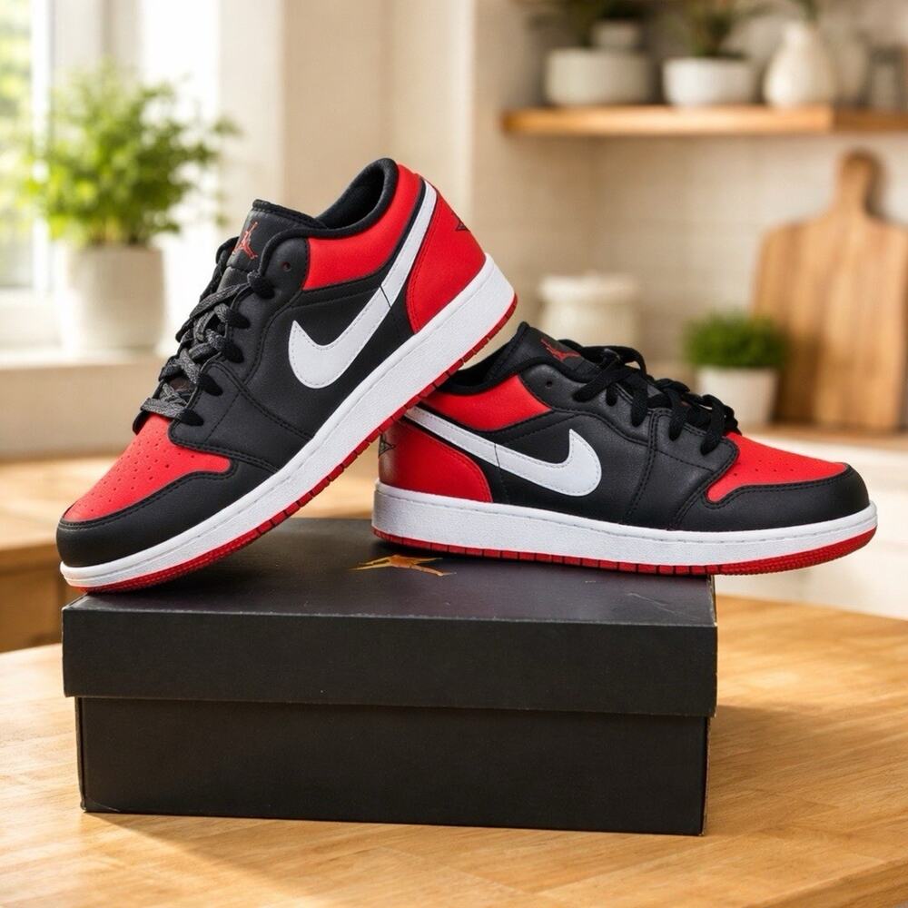 Nike Air Jordan 1 Low Shoes "Bred Toe" Black White 553558-066 Men's Sizes NEW